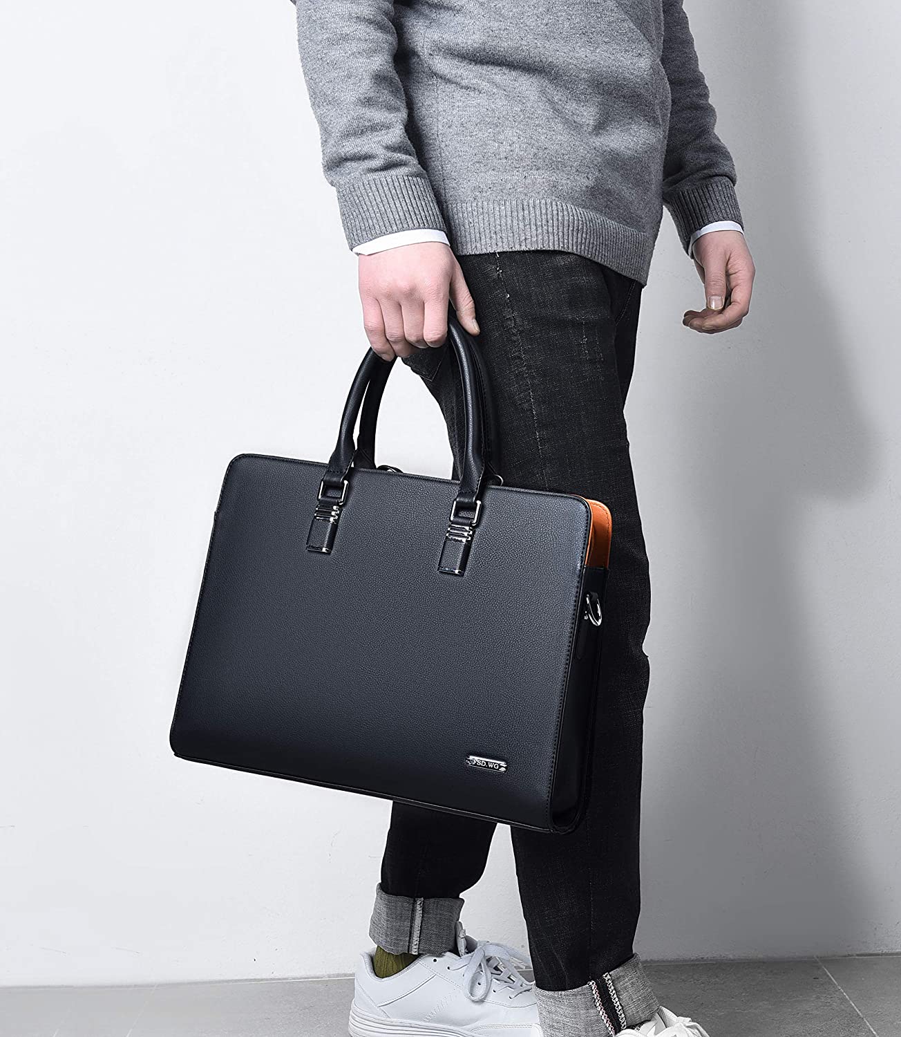 FSD.WG]Business Bag Leather Briefcase Shoulder Laptop Business Bag for Men - Image 2